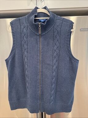 Pendleton Slate Blue Cable Knit Zip Vest Sz. XL